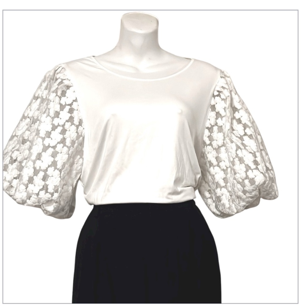 Marc New York White Sheer Embroidered Puffy Short Sleeve T Shirt NEW WITH TAG